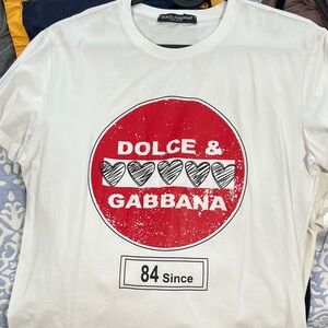 Dolce & Gabbana White Tee with Red Graphic Badge